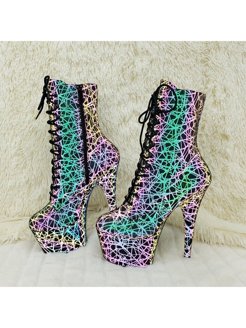 Reflective Geometric Platform High Heel Ankle Boots - Picture 6 of 17
